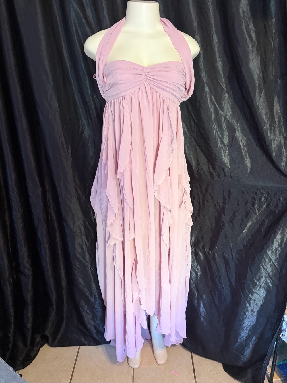 Nana Jacqueline Blush Pink Halter Ruffle Maxi Dress
